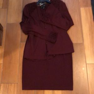 St John Knit dress suit, include cardigan, top and skirt. Size S, Burgun…